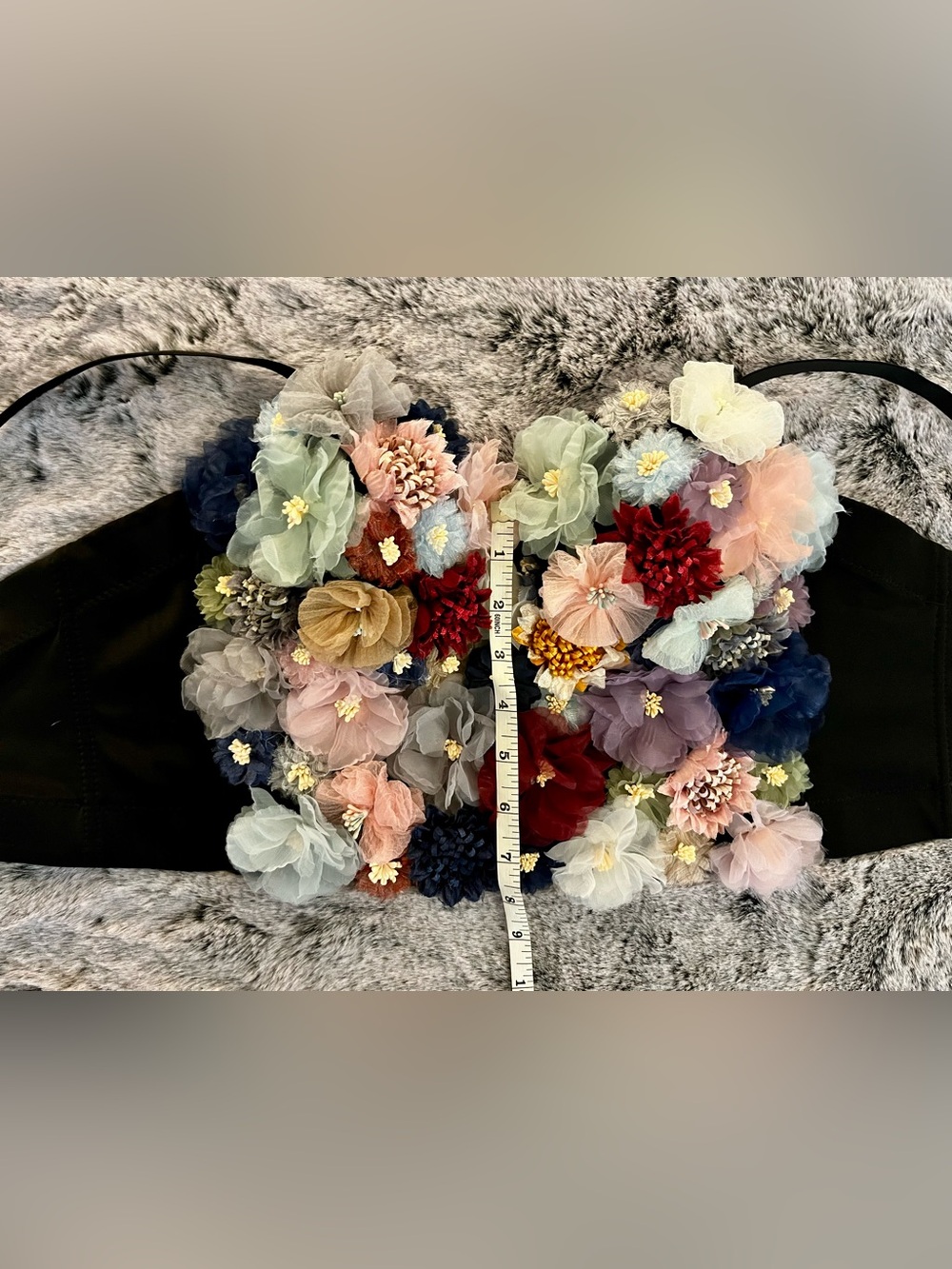 3D Bustier Floral Appliqué Corset Crop Top - Multicolor Flowers Size Large - Picture 10 of 17